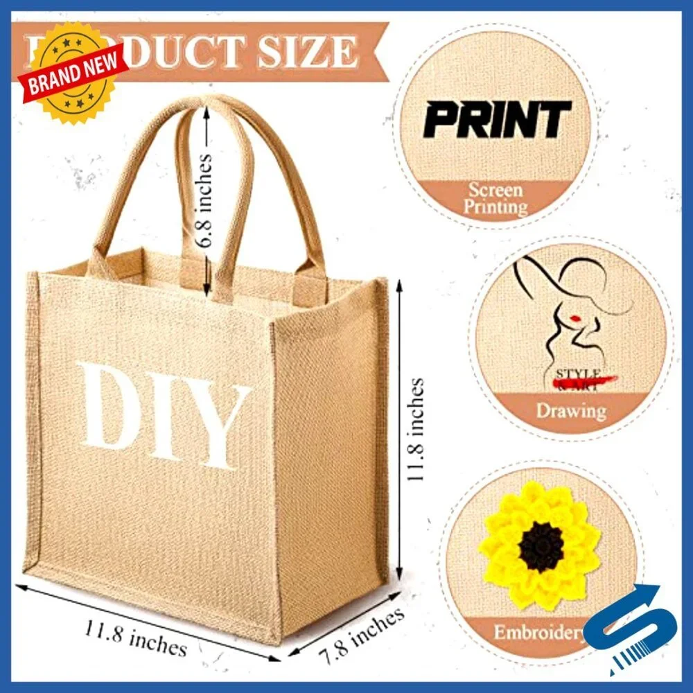 Reusable Jute Tote Bags Set of 12 Blank DIY Bridesmaid Gift Shopping Bags